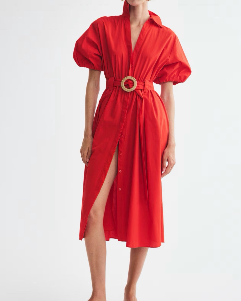 Red puff sleeve midi shirt dress

#LTKSeasonal