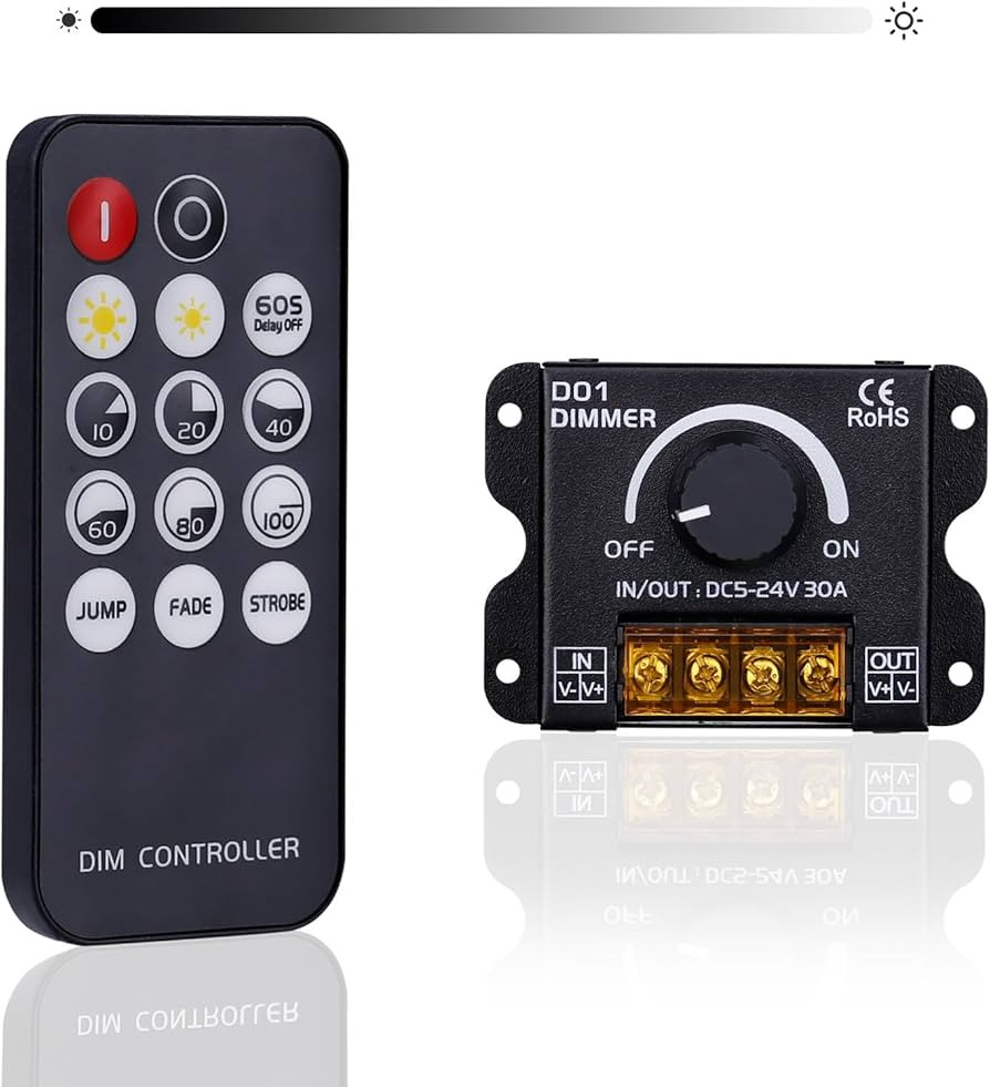 GOMING DC 5V 12V 24V 30A RF LED Dimmer PWM Dimming Controller Wireless Control or Through The Kno... | Amazon (US)