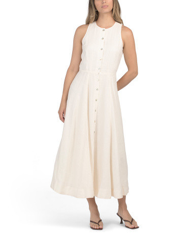 Linen Button Front Midi Dress for Women | Cotton | Marshalls