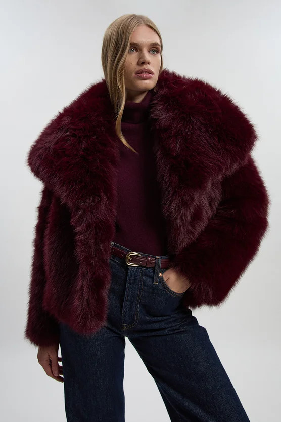 Textured Faux Fur Short Coat | Karen Millen US