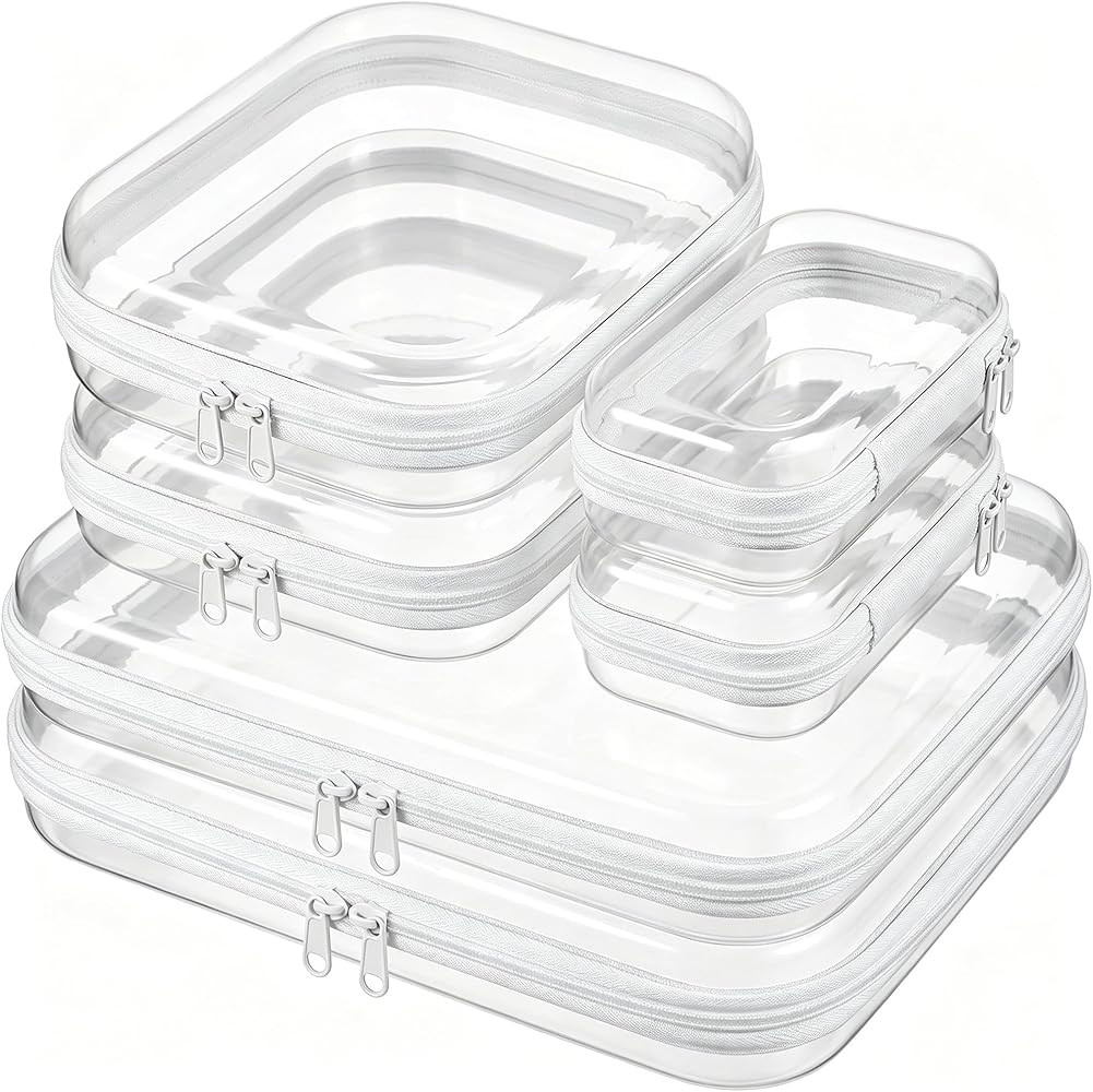6 Pcs Clear Hard Shell Zipper Case \u2013 Clear Makeup Bag Set 2S/2M/2L, See-Through Hard Plastic... | Amazon (US)