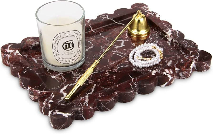 Scalloped Marble Decorative Tray,Luxury Natural Stone Bathroom Vanity Tray, Dresser Top Perfume C... | Amazon (US)