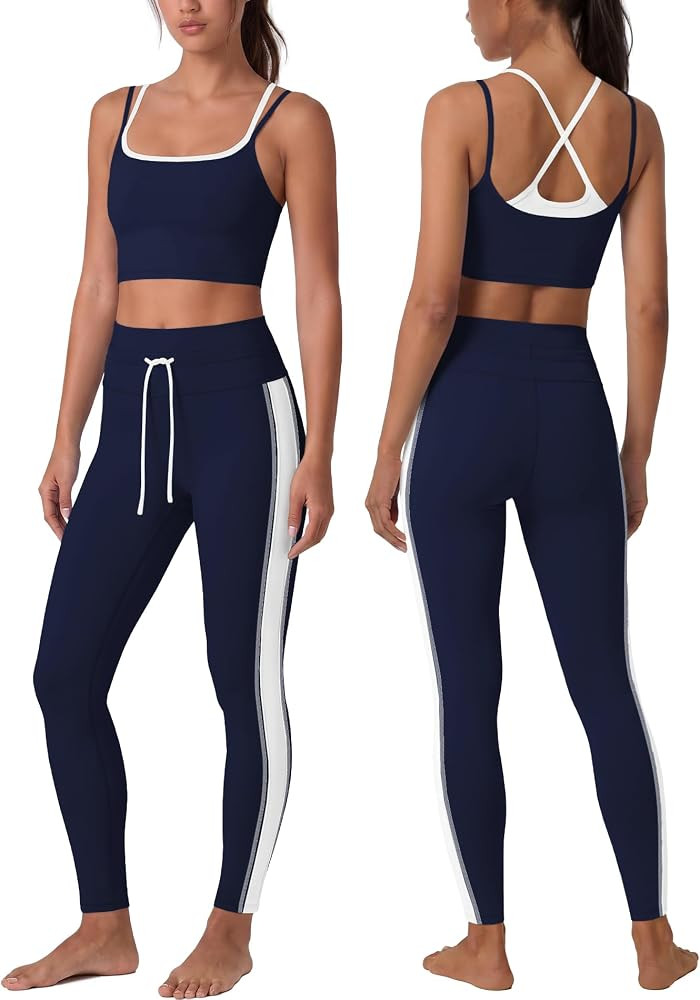 LAMISSCHE Womens Layered Workout Set Built in Bra Tank Compression Leggings | Amazon (US)