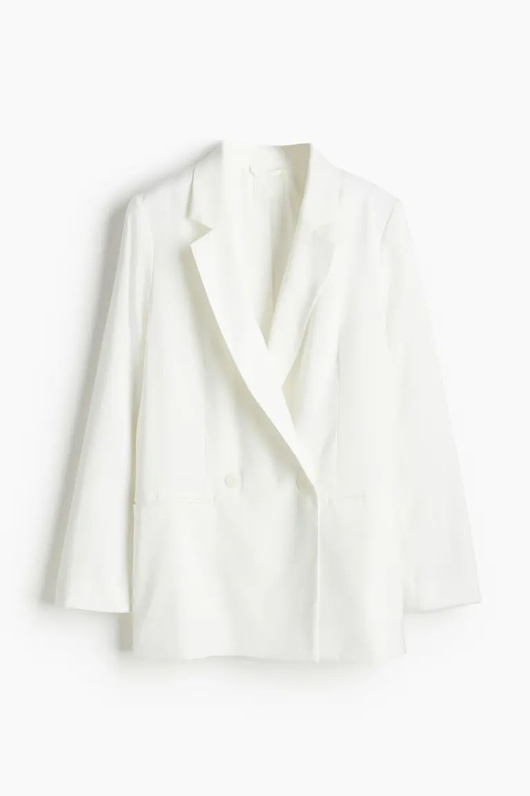 Double-breasted Blazer - Long sleeve - Regular length - White - Ladies | H&M US | H&M (US + CA)