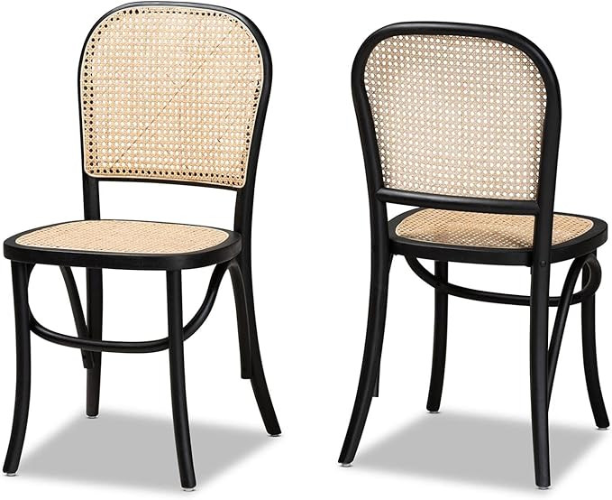 Baxton Studio Cambree Mid-Century Modern Brown Woven Rattan and Black Wood 2-Piece Cane Dining Ch... | Amazon (US)