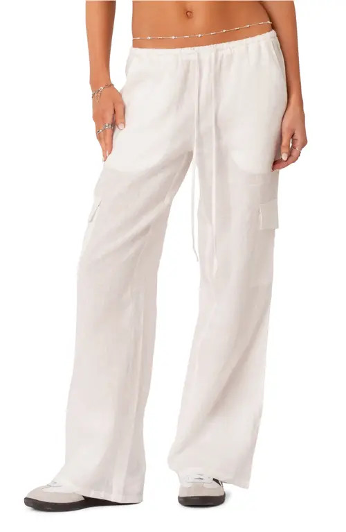 EDIKTED Lyric Cotton Cover-Up Cargo Pants in White at Nordstrom, Size Medium | Nordstrom