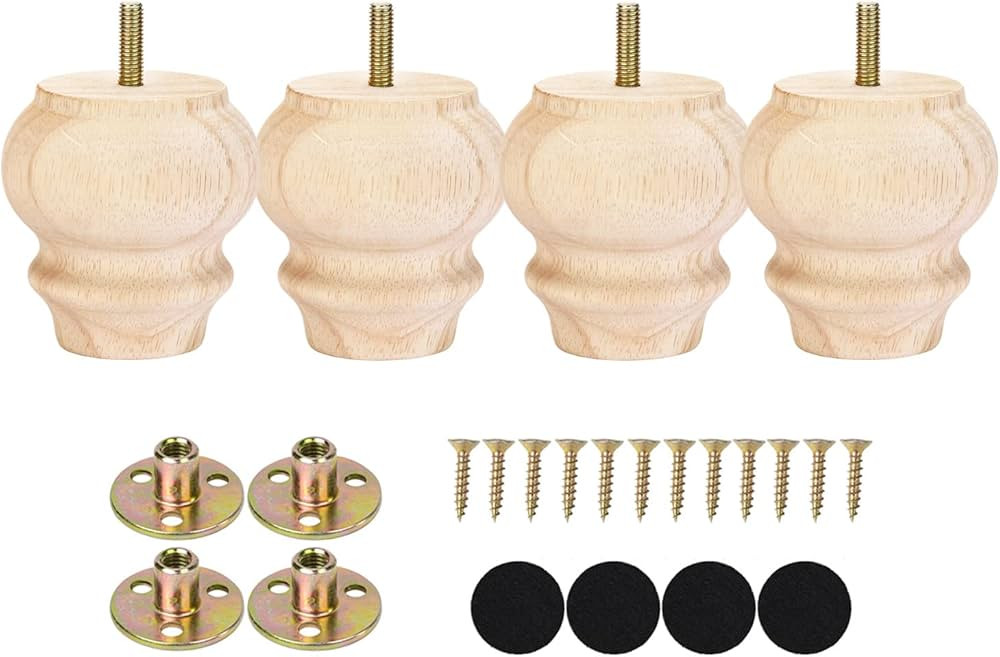 Maricome 3 Inch Unfinhsed Bun Feet DIY Replacement Couch Ottoman Sofa Legs Wood Furniture Legs Se... | Amazon (US)