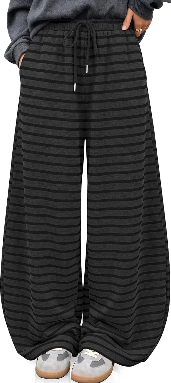 TARSE Women's Striped Barrel Pants Wide Leg Lounge Pants | Amazon (US)