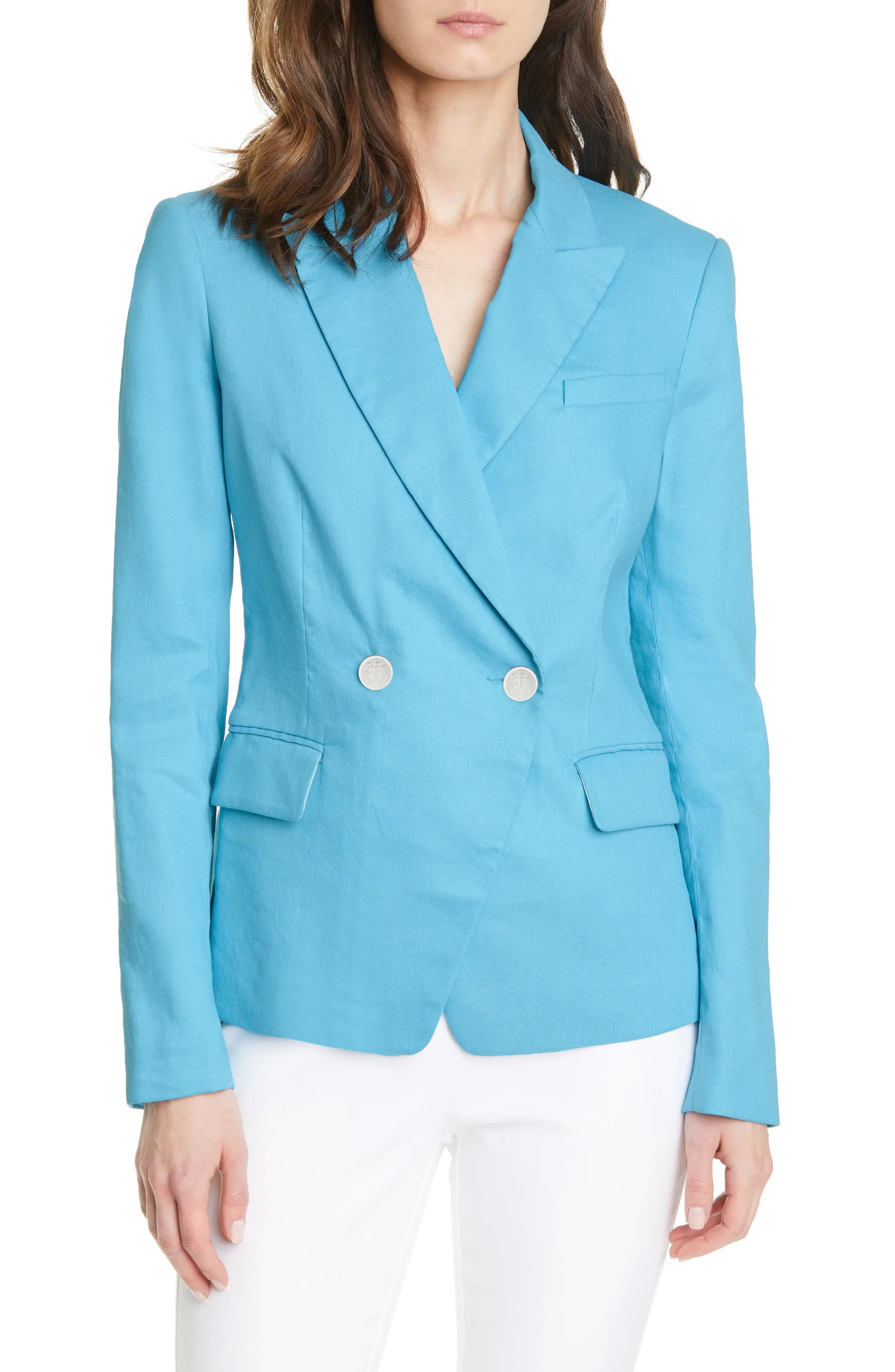Women's Rag & Bone Fletcher Double Breasted Linen Blend Blazer, Size 0 - Blue/green | Nordstrom