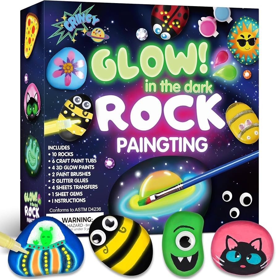 Glow in The Dark Rock Painting Kit for Kids Ages 6-12, Arts and Crafts Easter Birthday Party Gift... | Amazon (US)
