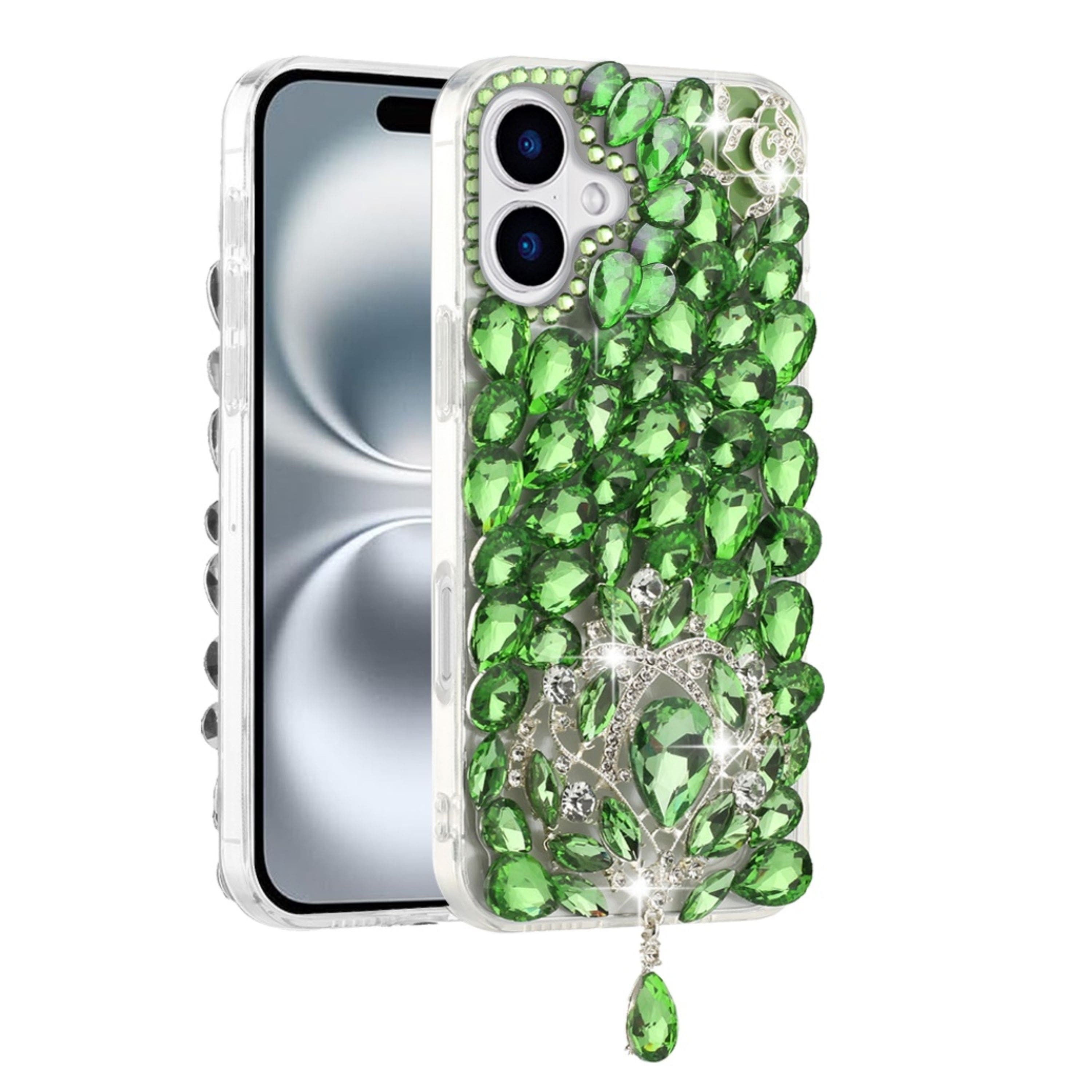 Kitcheniva - Full Bling Large 3D Jewel Phone Case With Tempered Glass For iPhone 16 - Green Floral | Best Buy U.S.