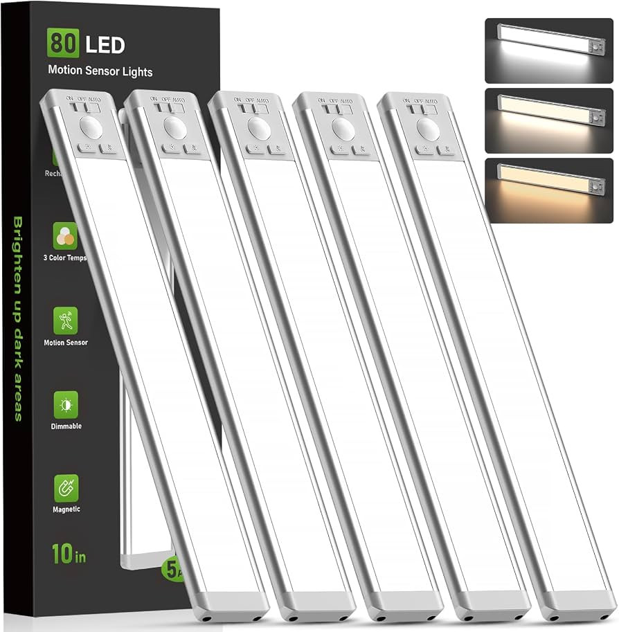 MCGOR 10inch Under Cabinet Lighting, Wireless Motion Sensor Light, 5 Pack | Amazon (US)