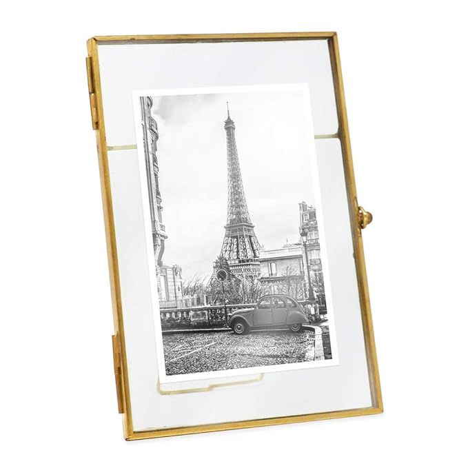 Isaac Jacobs 4x6, Antique Gold, Vintage Style Brass and Glass, Metal, Floating Desk Photo Frame (... | Amazon (US)