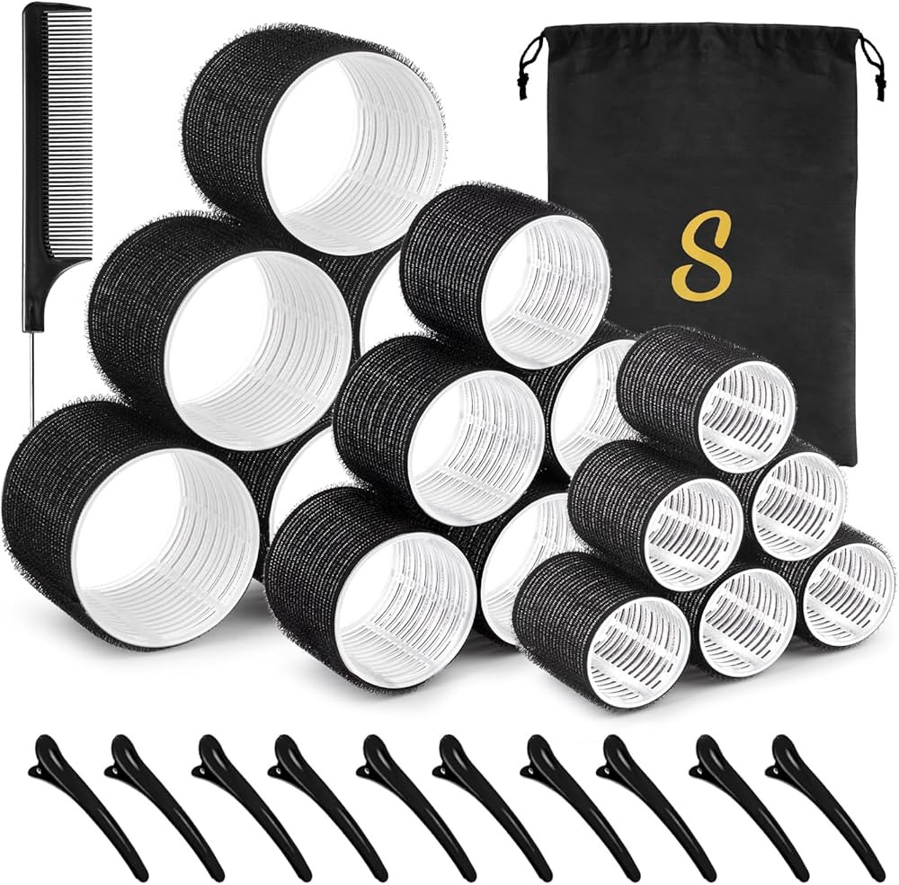 Self grip hair roller set 18 pcs,Heatless hair curlers,Hair rollers with hair roller clips and co... | Amazon (US)