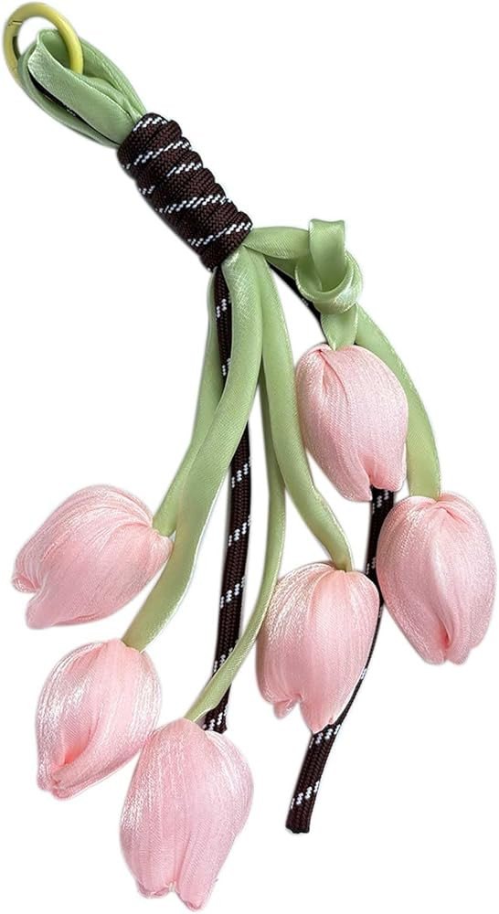 Decorative Tulip Flower Bag Charm 10" Silk Flower Keychain with Green Stems Handbag Purse Accesso... | Amazon (US)