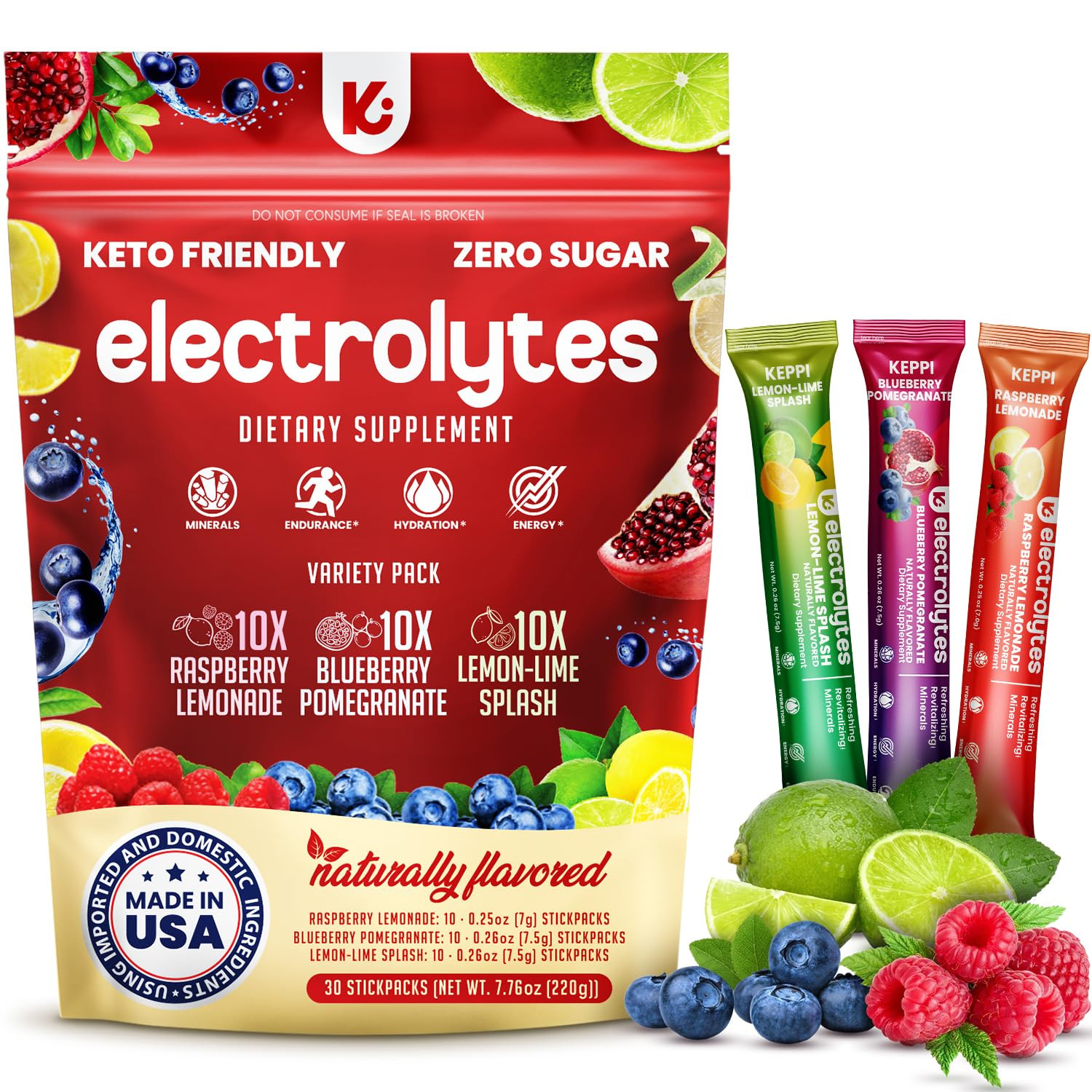 Keppi Keto Electrolytes Powder No Sugar - Made in USA - Advanced Hydration & Recovery - Raspberry... | Amazon (US)