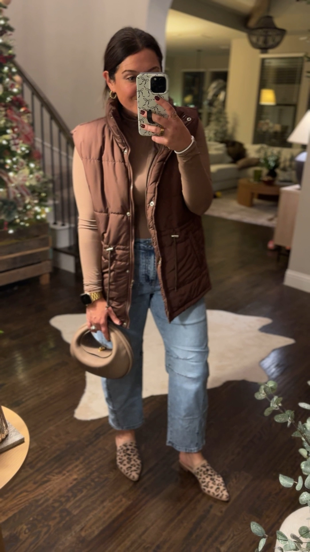 Same base layer just swapped out the accessories and it gives a whole different vibe! Great for a casual Thanksgiving outfit. I’m loving the high neck bodysuit and this brown puffer vest is a favorite of mine year after year! These barrel jeans are new and they’re from Amazon! They’re so comfortable 😍😍

#LTKSeasonal #LTKmomlife #LTKOver40