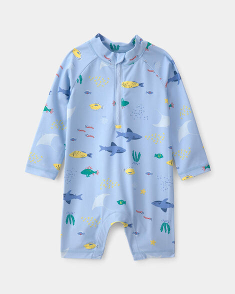 Baby Boy 1-Piece Fish Rashguard Swimsuit - Blue | Carter's | Carter's Inc