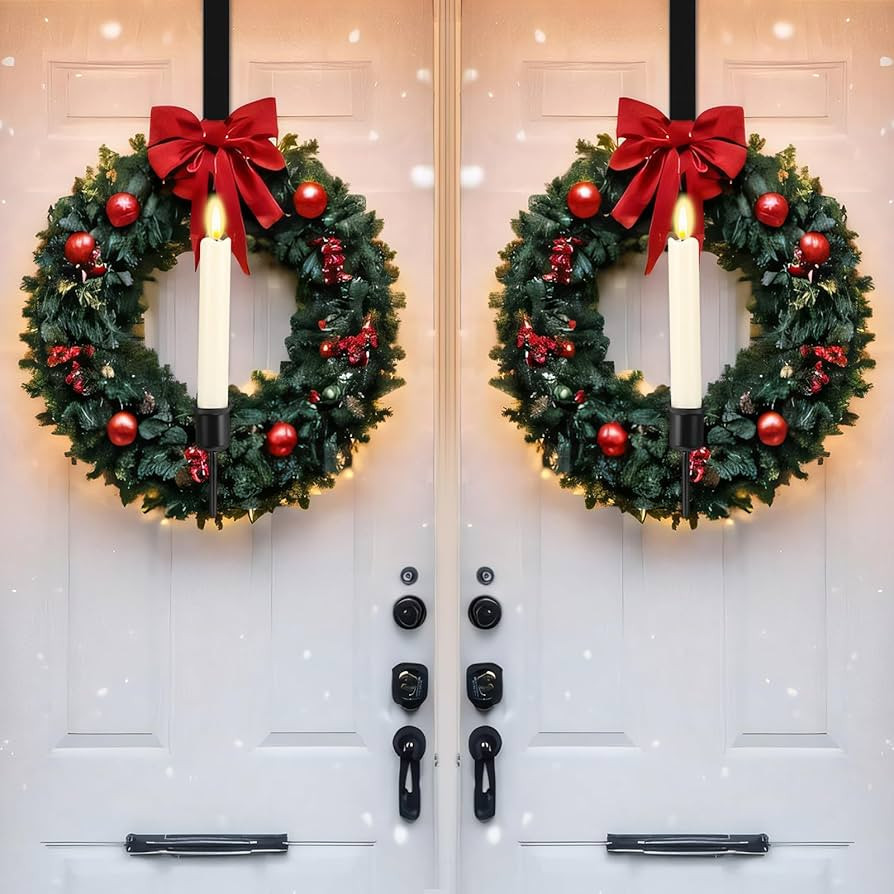 Amyhill 2 Pcs Christmas Wreath Hanger for Front Door with Candle Holder 15 Metal Wreath Hanger Ho... | Amazon (US)