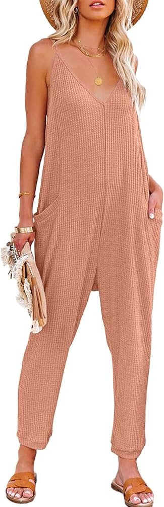 AlvaQ Jumpsuits for Women Casual Spring Clothes Sleeveless Loose Spaghetti Strap Overalls Jumpers... | Amazon (US)