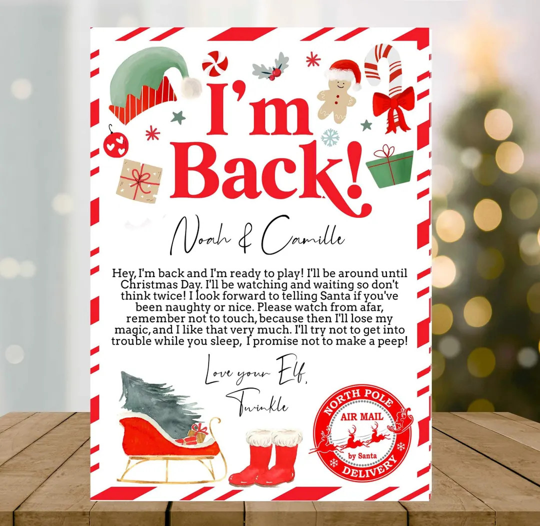 Elf I'm Back Letter From Elf, Elf Arrival Letter Boy and Girl Elf Arrival Note, Greetings From Yo... | Etsy (US)