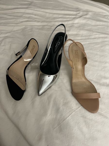 Linking 3 heels I love!
Black heels - went up 1/2 size
Nude heels - true to size
Silver heels - true to size 

#LTKsalealert #LTKfindsunder100 #LTKSpringSale