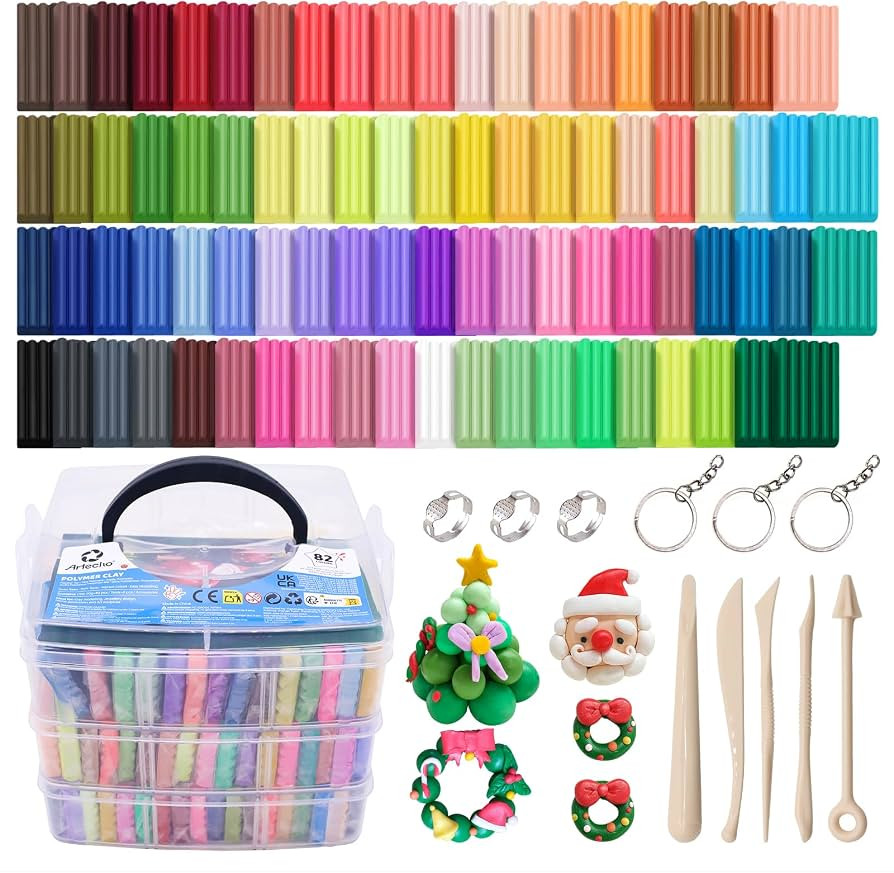 Artecho Polymer Clay Kit, 82 Colors Oven Bake Clay     Modeling Clay for Adults, DIY Sculpting Cr... | Amazon (US)