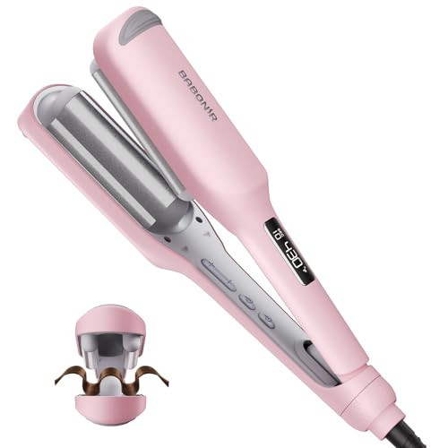 BABONIR Curling Iron Hair Crimper Waver, 1 Inch 3 Barrel Hair Waver for Women, Ionic Ceramic Deep Wave Curling Iron for Beach Waves, Fast Heating, Anti-Scald Design, Dual Voltage, Easy to Use, Pink | Amazon (US)