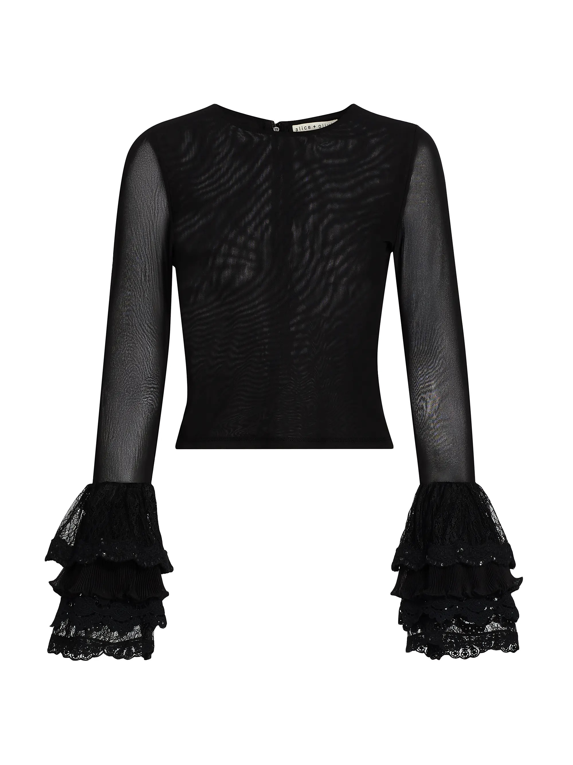 Delaina Long-Sleeve Ruffle-Cuff Crop Top | Saks Fifth Avenue