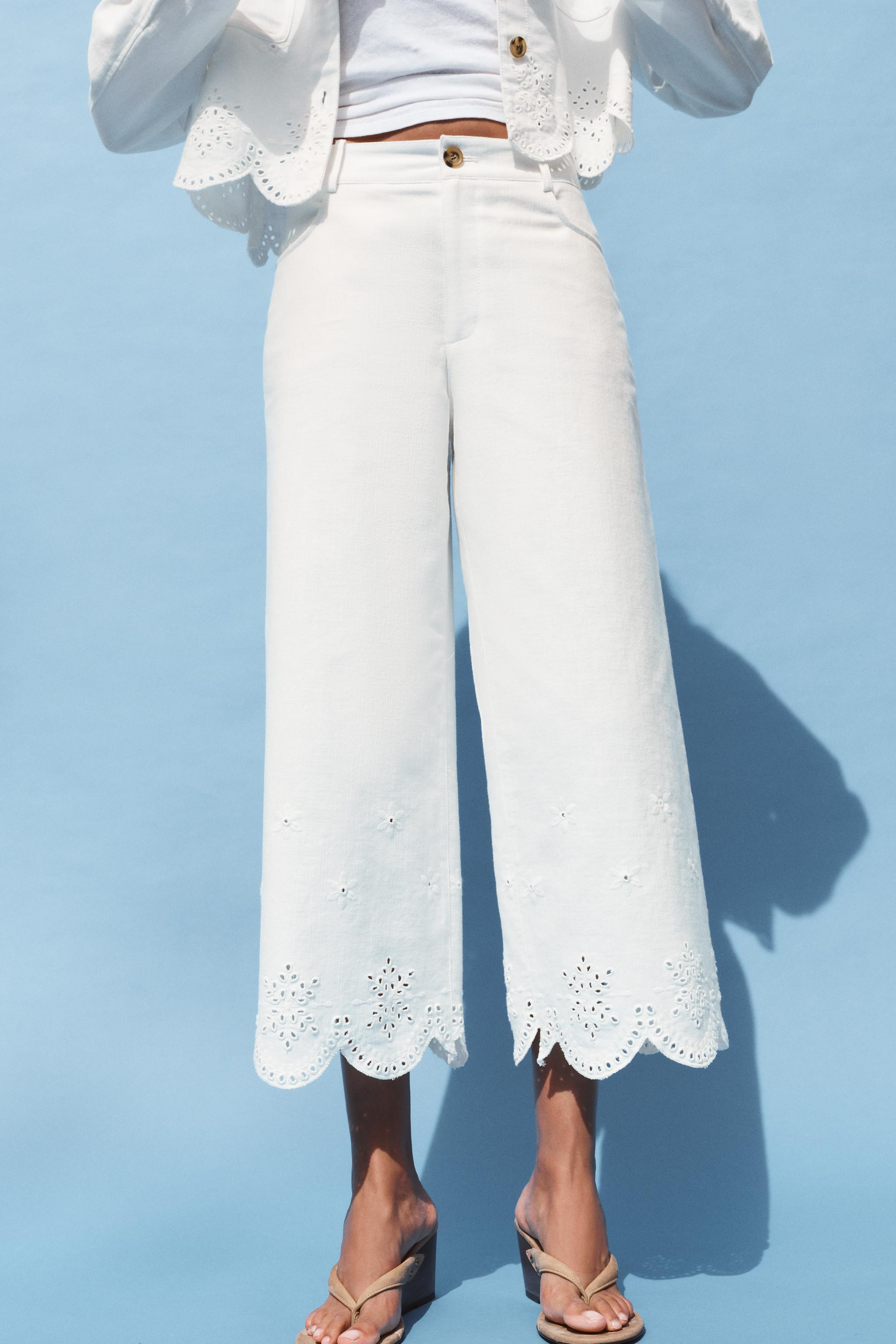 EYELET EMBROIDERED CULOTTES$ 49.90White | 8372/031/250Add to cartAddHigh-waisted pants with front... | Zara US