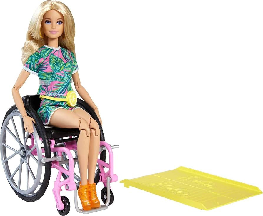 Barbie Fashionistas Doll #165 with Wheelchair and Ramp, Wavy Blonde Hair and Tropical-Print Outfi... | Amazon (US)
