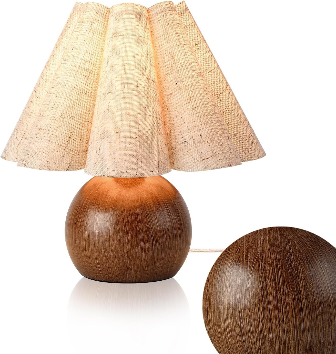 Farmhouse Cute Small Table Lamp, Wood Grain Vintage Table Lamps for Bedroom Nightstand, Cute Mini... | Amazon (US)