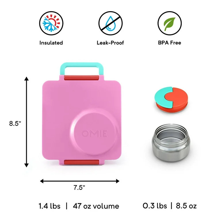 OmieBox Bento Box for Kids - Insulated Bento Lunch Box with Leak Proof Thermos Food Jar - Pink Be... | Walmart (US)