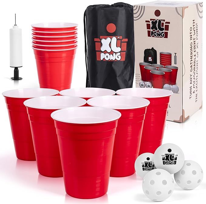 XL Pong - Giant Pong Set with Durable Buckets, Inflatable Pong Balls, and Bag. Jumbo Pong Game fo... | Amazon (US)
