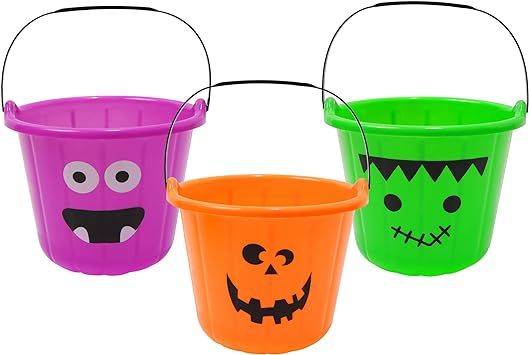 Triumpeek Halloween Candy Baskets, 3 Packs Trick or Treat Buckets Set for Kids, Orang Purple Gree... | Amazon (US)