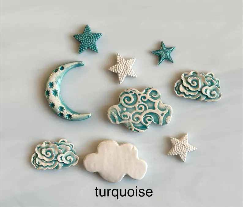 Ceramic Clouds, Stars and Moon Tiles, 9pcs, Whimsical, Variety of Colors, Celestial, Mosaics and ... | Etsy (US)
