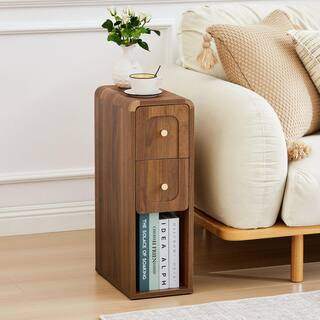 Vertical Single Walnut 2-Drawer 13.77 in. W Nightstand | The Home Depot