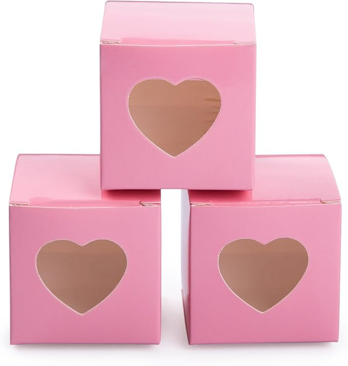 AWELL Pink Gift Boxes 2x2x2 inch with Clear Plastic Window for Candy Treat Gift Wrap Box Party Fa... | Amazon (US)