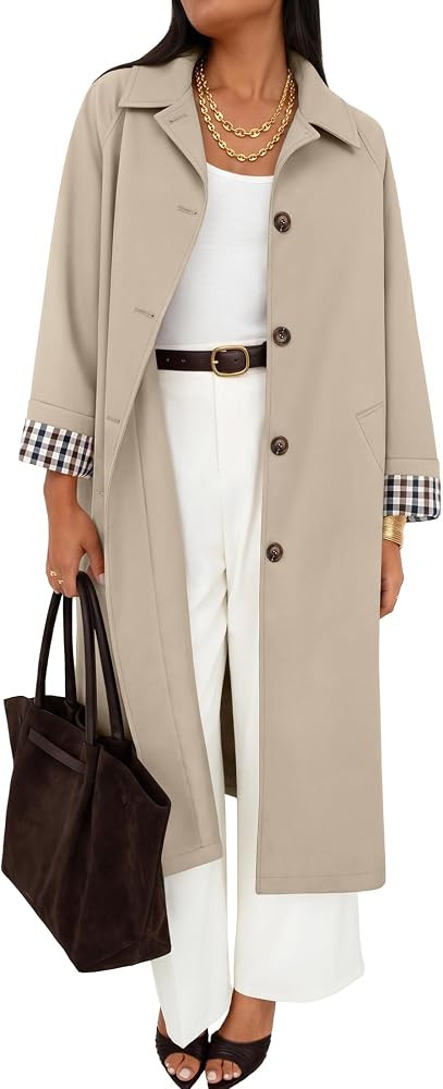 ZESICA Women's Fall Oversized Single Breasted Lapel Windproof Trench Coat | Amazon (US)