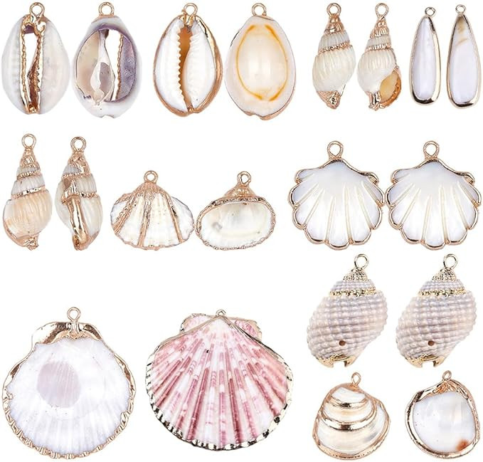 SUNNYCLUE 1 Box 20pcs 10 Styles Natural White Cowrie Seashells Charm Conch Shells Plated Charms S... | Amazon (US)