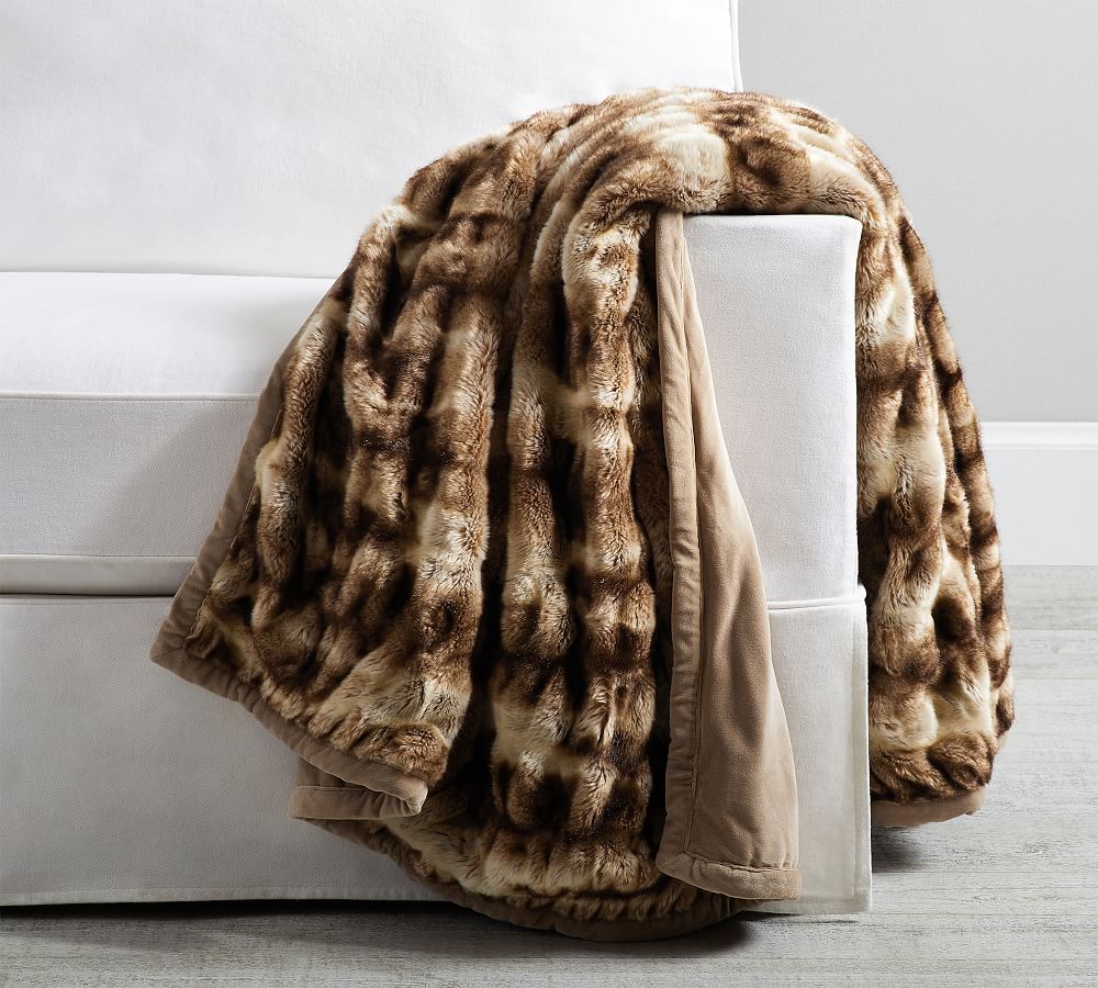 Faux Fur Ruched Throw, 50 x 60"", Caramel Ombre Ruched | Pottery Barn (US)