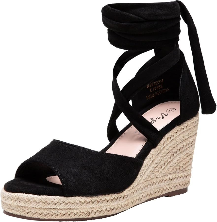 Vepose Women's Espadrille Wedge Sandals, Rome 882 Open Toe Lace Up Platform Wedges, Comfortable A... | Amazon (US)