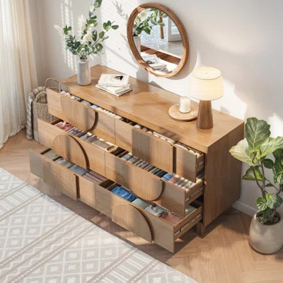 6 Drawer Dresser for Bedroom, Modern Fluted Wood Dresser, Chest of Drawers with Wood Legs, 60" Wide Storage Cabinet & Accent Console for Living Room, | Wayfair North America