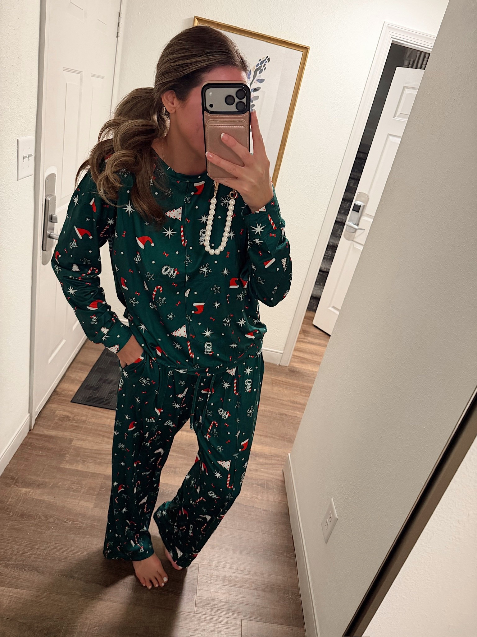 In a large 2 piece Christmas pajama set - fits tts.

#LTKHoliday #LTKSeasonal #LTKFindsUnder50