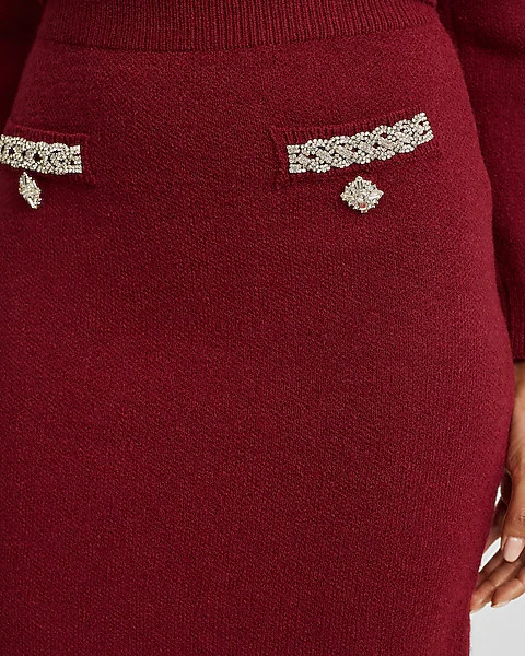 Rhinestone Embellished Midi Sweater Skirt | Express