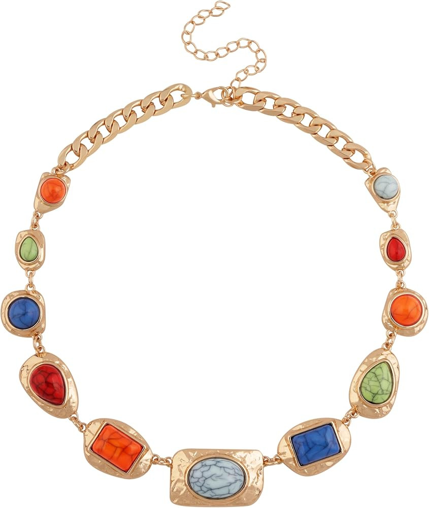 MINACHI Boho Chunky Statement Necklace for Women, Vintage Style with Milky White, Blue and Brown ... | Amazon (US)