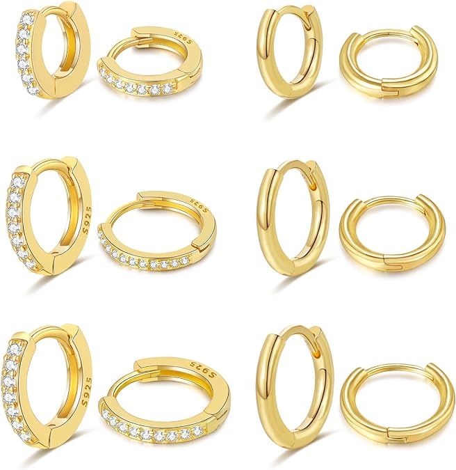 Small Gold Hoop Earrings Set for Women,Gold Huggie Hoop Earrings S925 Sterling Silver Earring Set... | Amazon (US)