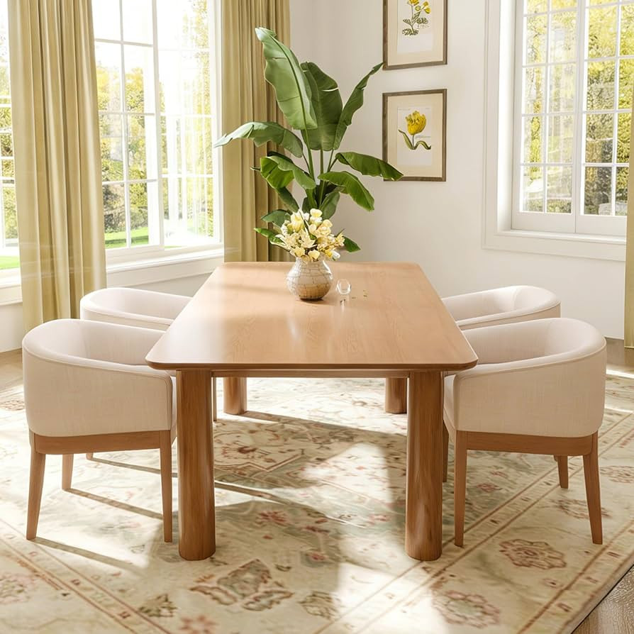 Wahson Barrel Dining Chairs Set of 4, Beige Linen Upholstered Dining Room Chairs with Arms, Mid C... | Amazon (US)