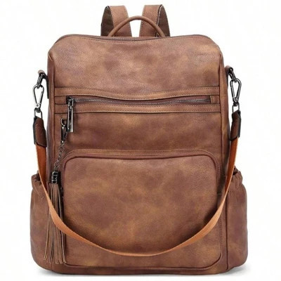 Designer Leather Backpack Purse for Women: Large Travel Shoulder Bag with Tassel, Fashion Two-Toned Brown Lady Bag Brown Standard | Target