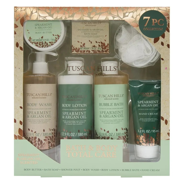 Tuscan Hills Bath and Body Set, Spearmint & Argan Oil Scent, 7 Piece | Walmart (US)